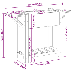 vidaXL Dārza stādītājs Bēša 111 x 37 x 76,5 cm Masīvs egle koks