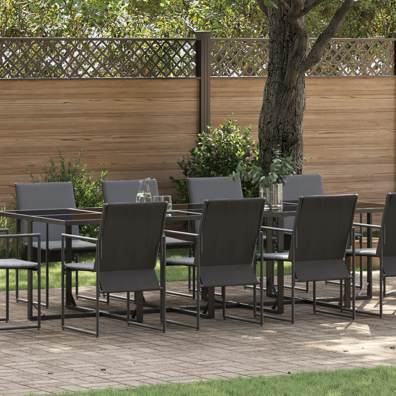 vidaXL Dārza ēdamgalds 11 pcs Melna Tērauds