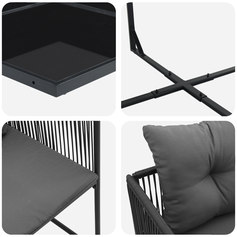 vidaXL Dārza ēdamgalds 9 pcs Melna Tērauds