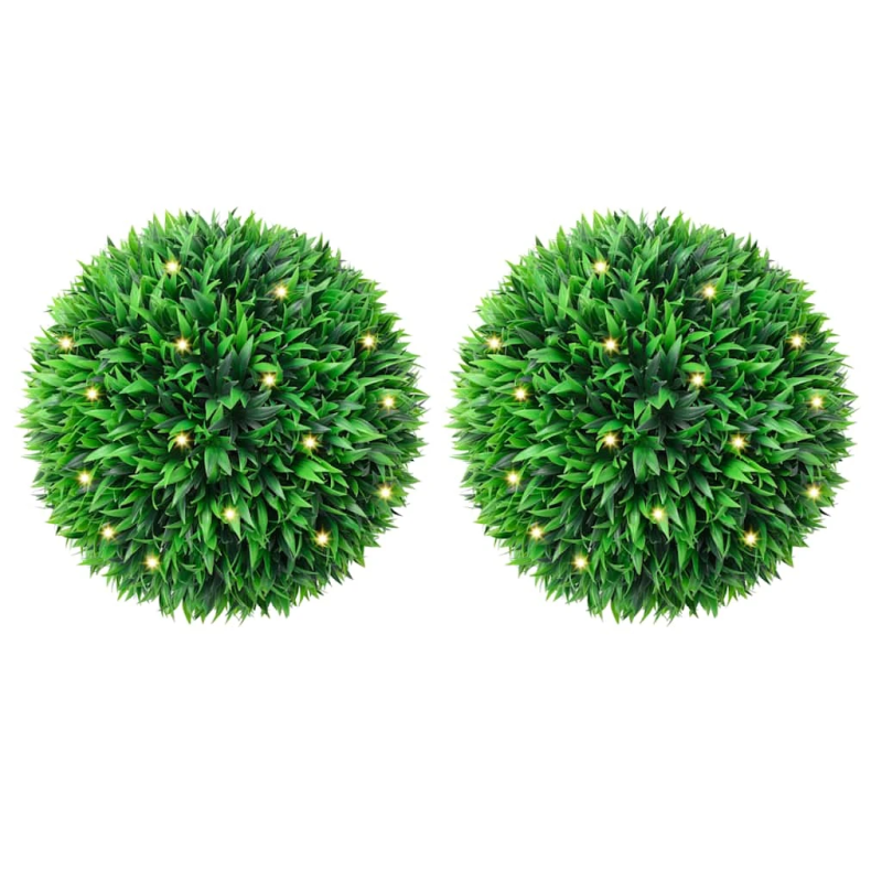 vidaXL Mākslīgās buksuss bumbas ar LED gaismām 2 gab. Zaļa 47 cm