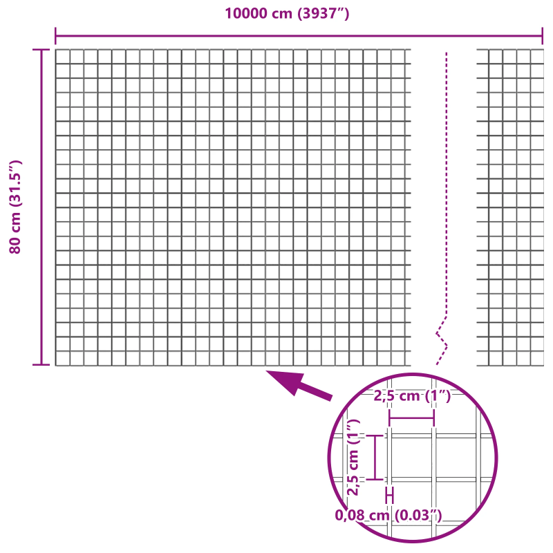 vidaXL Metinātās stieples žogs Sudraba 0.8 x 100 m
