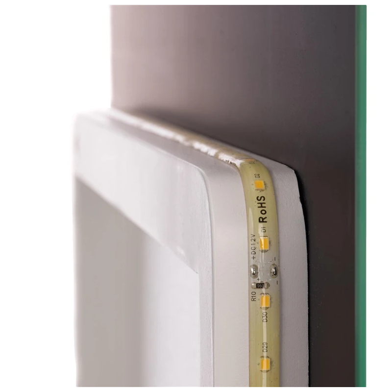 Taisnstūra spogulis Luna ar apgaismojumu, pakarināms vertikāli, 50x70 cm