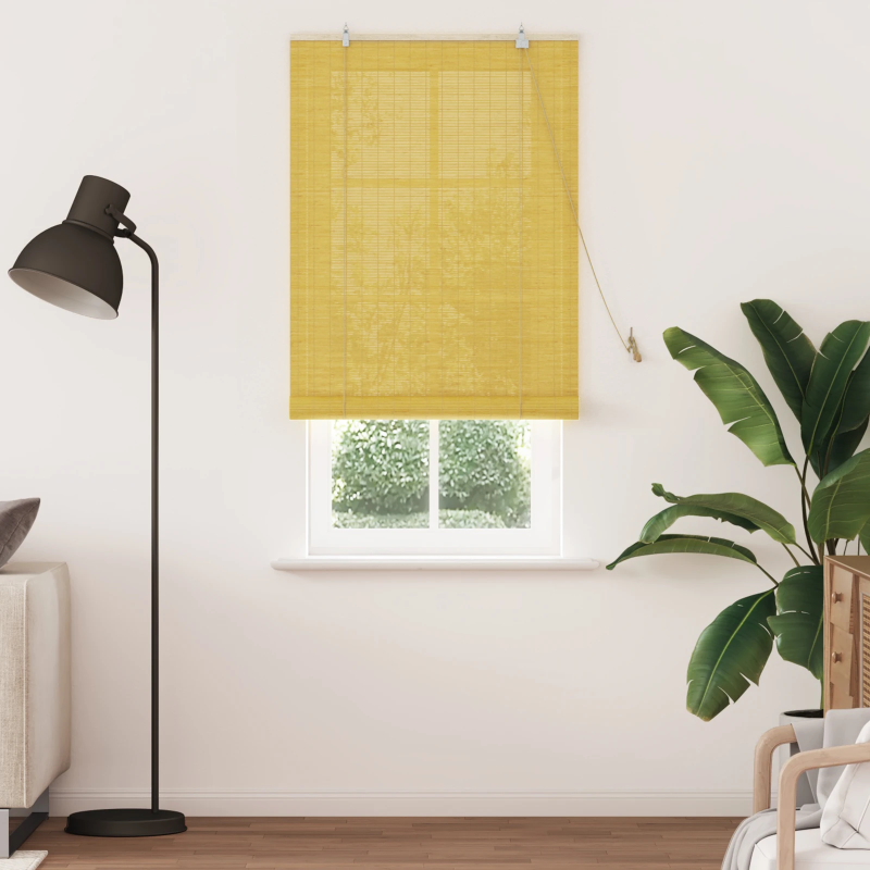 vidaXL Rullo žalūzija ar aizkariem Dzeltena 80 x 220 cm Bambuss