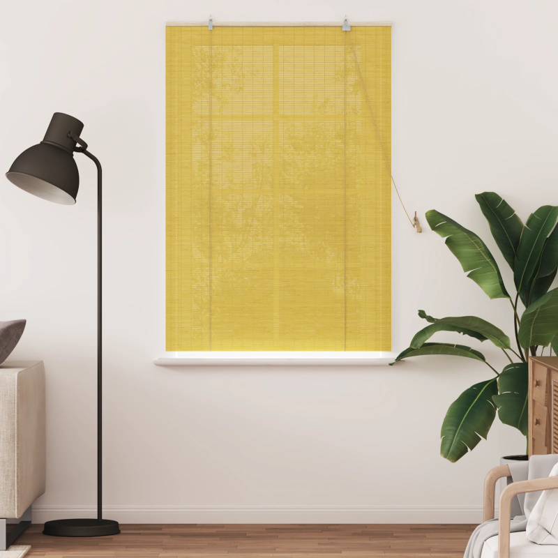vidaXL Rullo žalūzija ar aizkariem Dzeltena 120 x 160 cm Bambuss