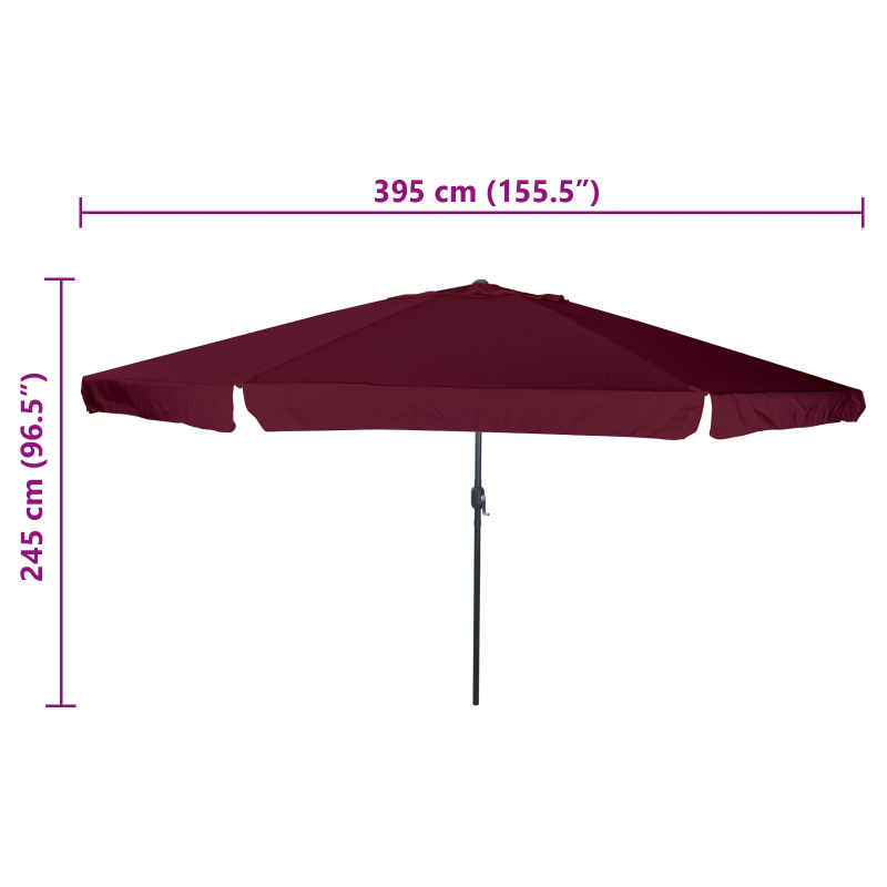 vidaXL Dārza parasols Bordo sarkans 395 x 395 x 245 cm