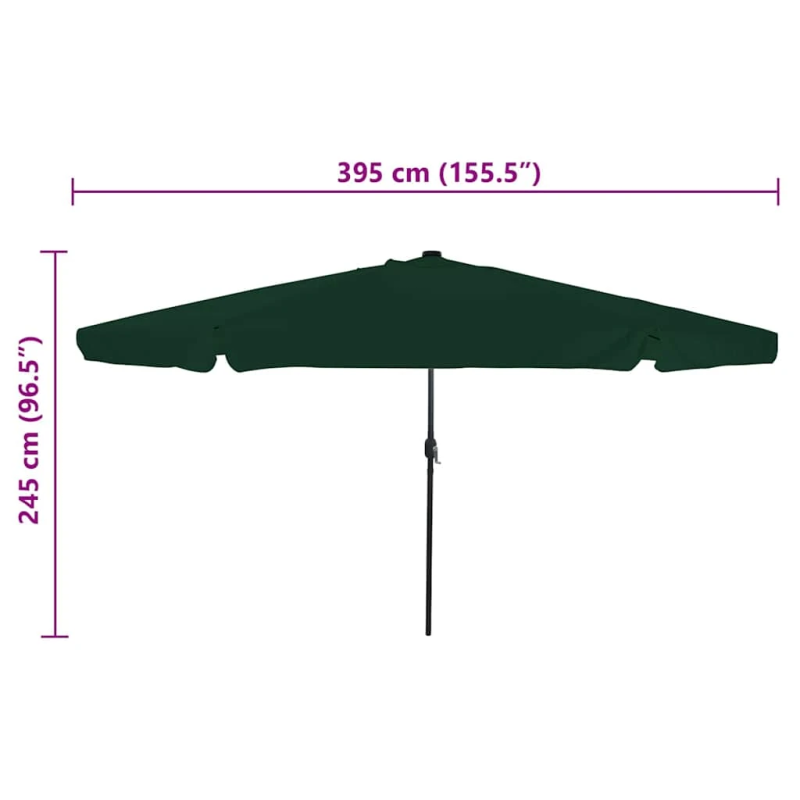vidaXL Dārza parasols Zaļa 395 x 395 x 245 cm Poliesters