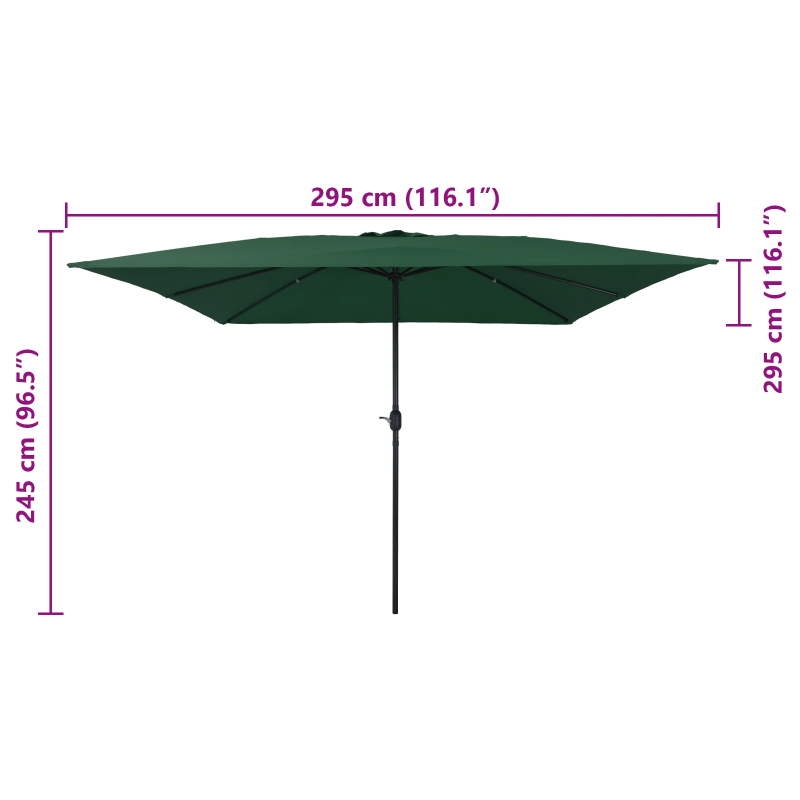 vidaXL Dārza parasols Zaļa 295 x 295 x 245 cm Poliesters un tērauds