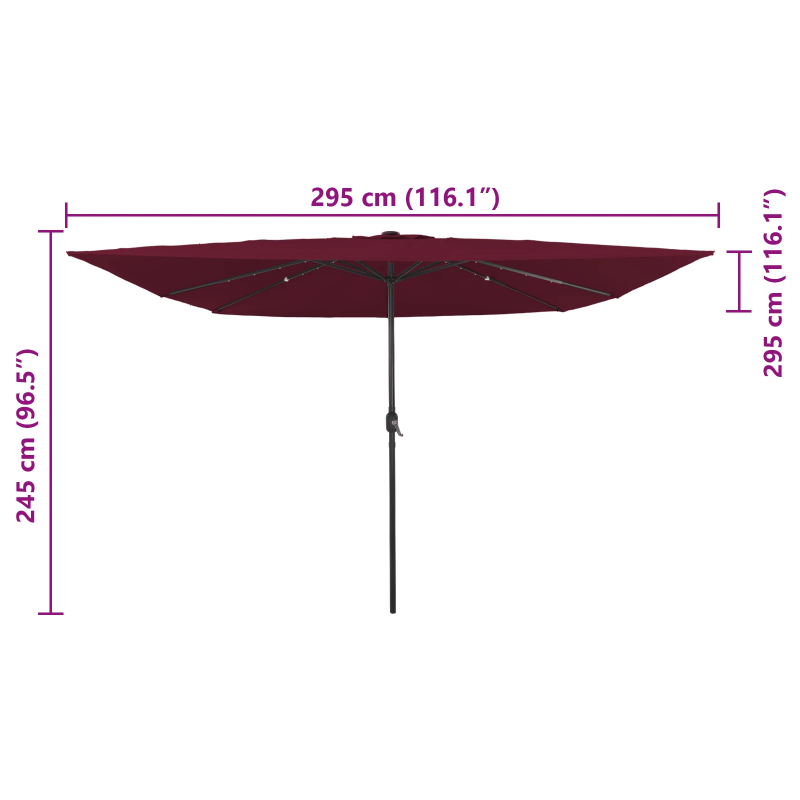 vidaXL Dārza parasols Bordo sarkans 295 x 295 x 245 cm