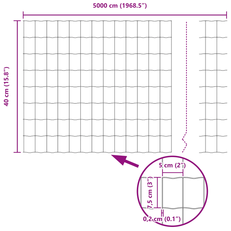 vidaXL Eiropas žogs Zaļa 0,4 x 50 m PVC pārklāts dzelzs