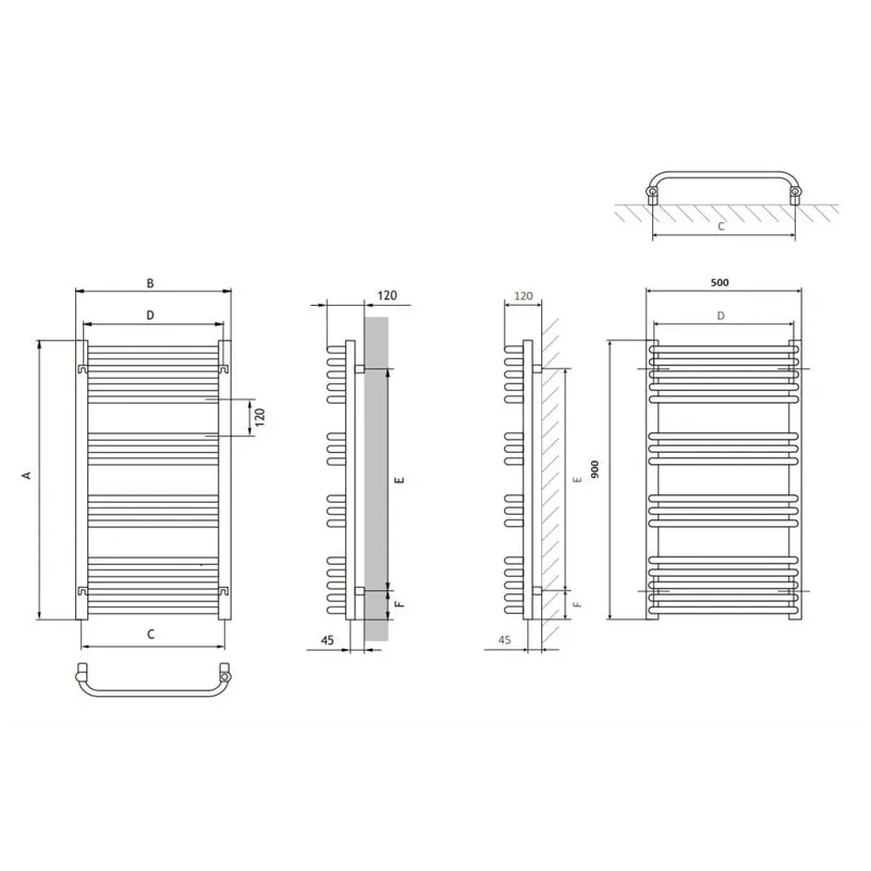 Elektriskais dvieļu žāvētāja stienis Terma Anno, ral 9016, 50 cm x 90 cm, 400 W