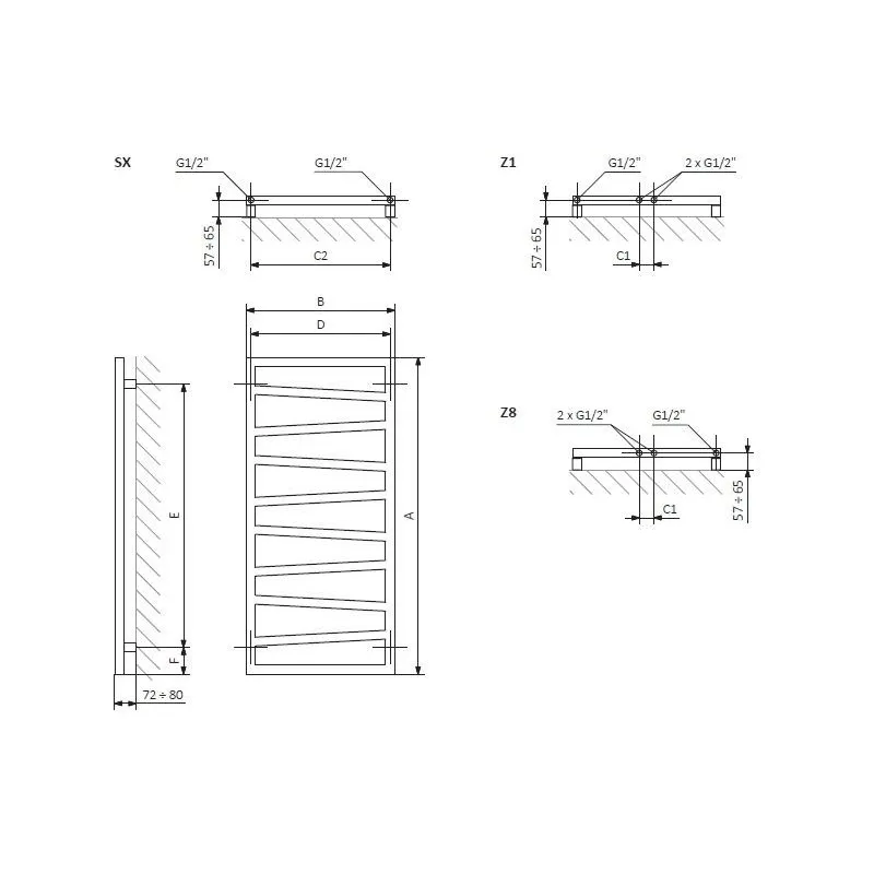 Elektriskais dvieļu žāvētāja stienis Terma ZigZag, white wall krās., 50 cm x 107 cm, 400 W