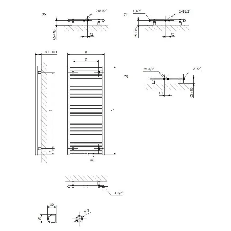 Elektriskais dvieļu žāvētāja stienis Terma Basia, metāliski melna krās., 50 cm x 83 cm, 400 W
