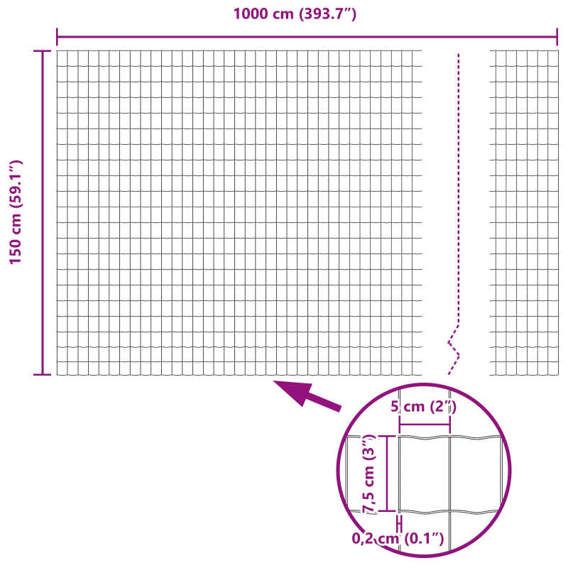 vidaXL Eiropas žogs Pelēka 1,5 x 10 m PVC pārklāts dzelzs