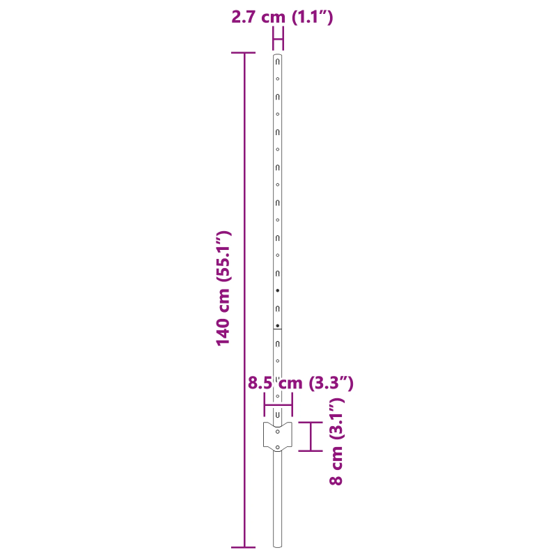 vidaXL Žoga āķis 44 pcs Pelēka 140 cm Tērauds