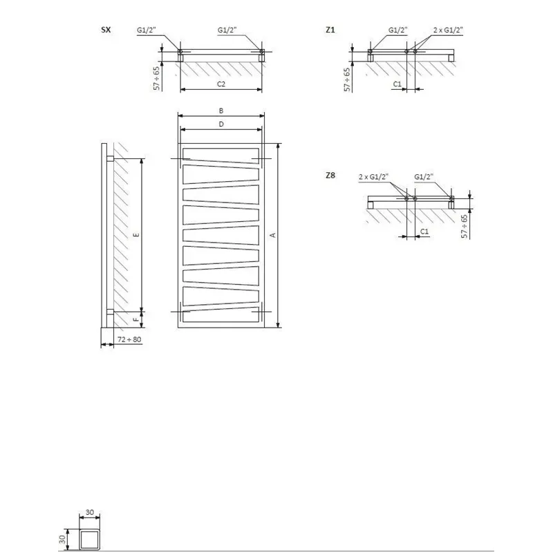 Elektriskais dvieļu žāvētāja stienis Terma ZigZag, metāliski melna krās., 50 cm x 83.5 cm, 300 W