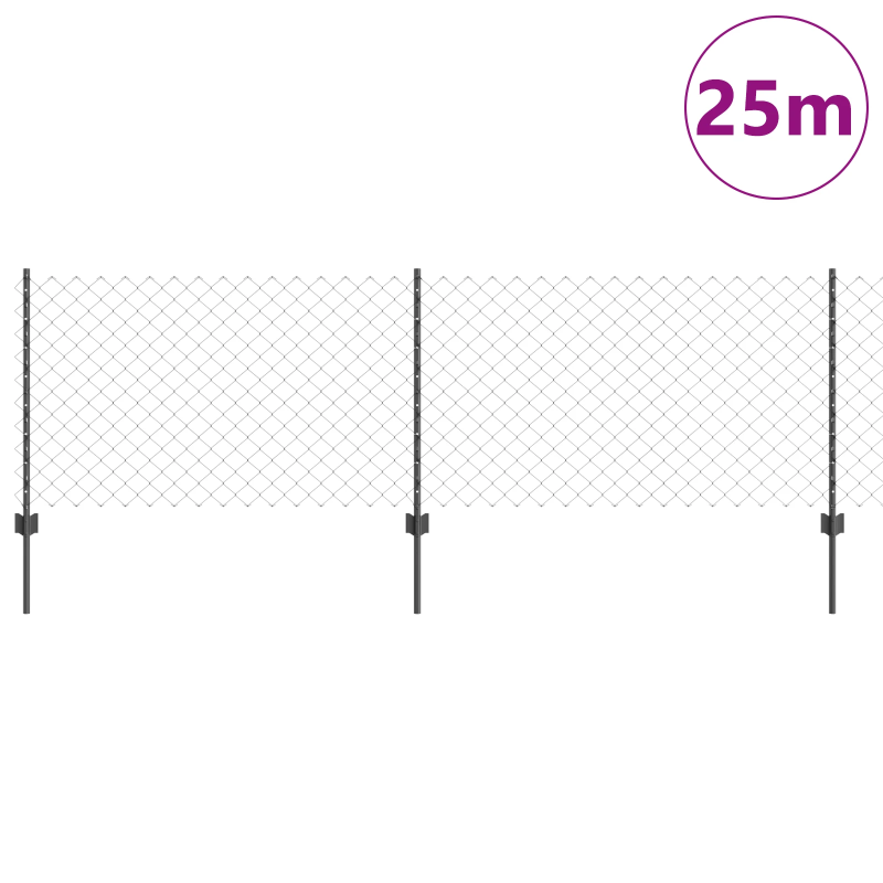 vidaXL Žogs ar stabu Pelēka 0,8 x 25 m Tērauds