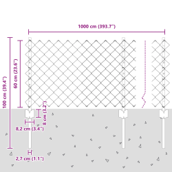 vidaXL Žogs ar stabu Sudraba 0,6 x 10 m Tērauds