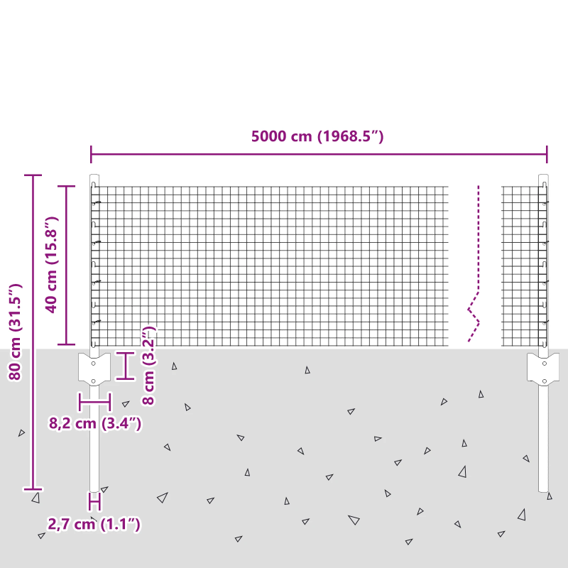 vidaXL Žogs ar stabu Sudraba 0,4 x 50 m Tērauds
