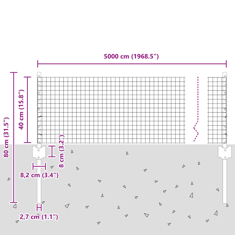 vidaXL Žogs ar stabu Sudraba 0,4 x 50 m Tērauds