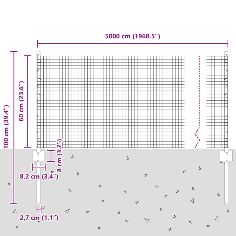 vidaXL Žogs ar stabu Sudraba 0,6 x 50 m Tērauds