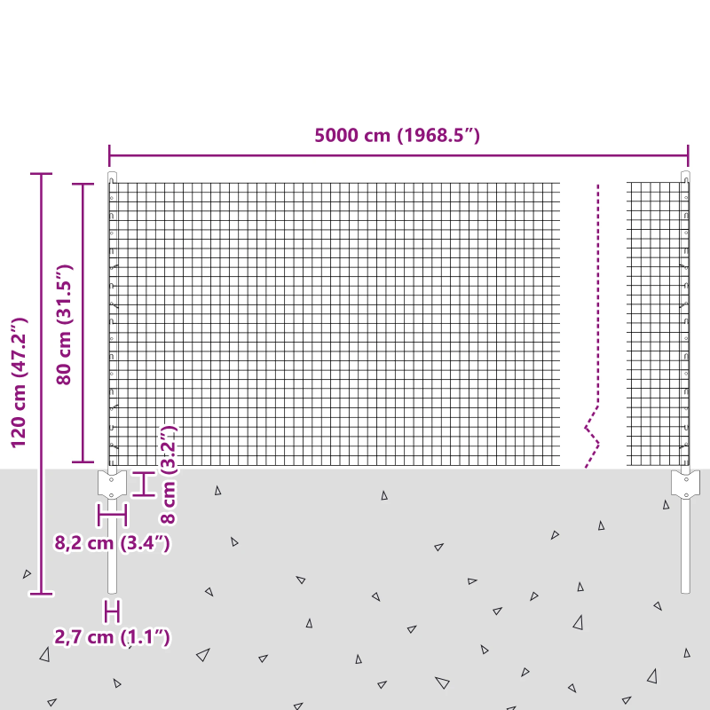 vidaXL Žogs ar stabu Sudraba 0,8 x 50 m Tērauds