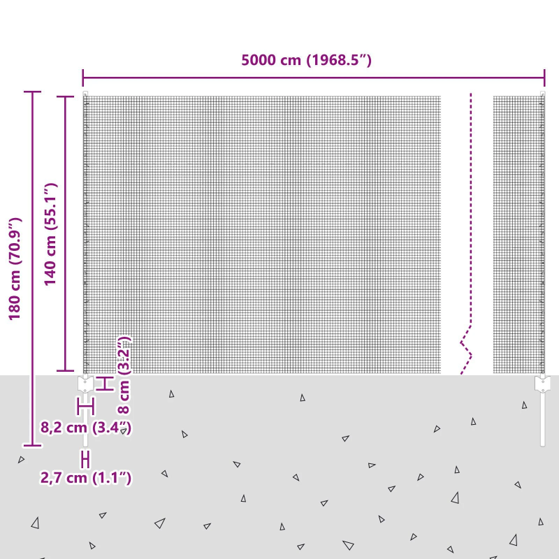 vidaXL Žogs ar stabu Sudraba 1,4 x 50 m Tērauds
