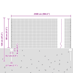 vidaXL Žogs ar stabu Pelēka 0,8 x 25 m Tērauds un PVC