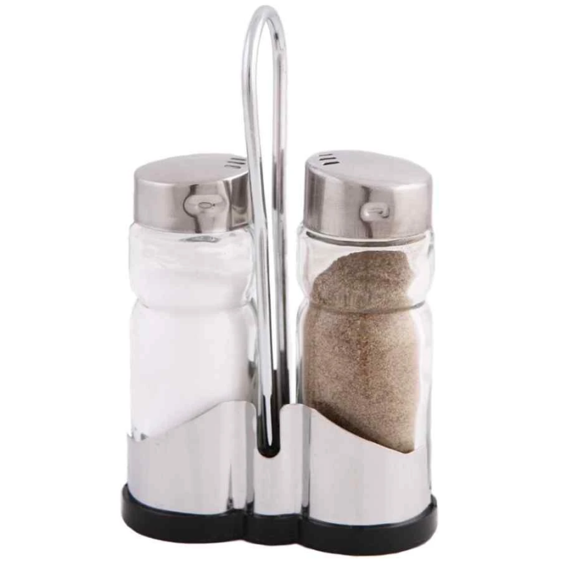 Sāls un piparu trauku komplekts ar turētāju