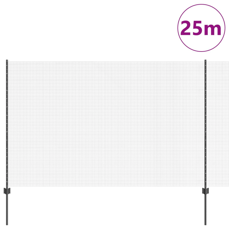 vidaXL Žogs ar stabu Pelēka 1,5 x 25 m Tērauds un PVC