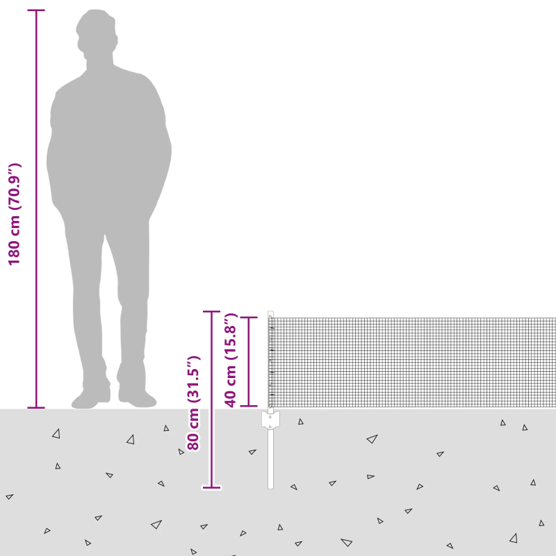vidaXL Žogs ar stabu Pelēka 0,4 x 50 m Tērauds un PVC