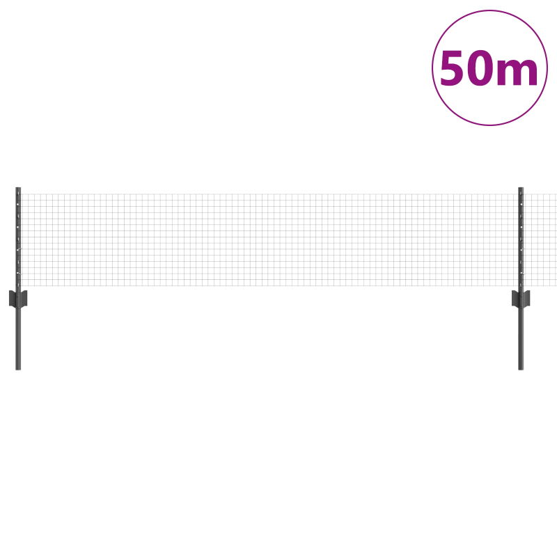 vidaXL Žogs ar stabu Pelēka 0,4 x 50 m Tērauds un PVC
