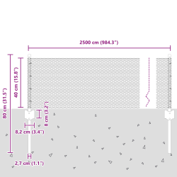 vidaXL Žogs ar stabu Pelēka 0,4 x 25 m Tērauds