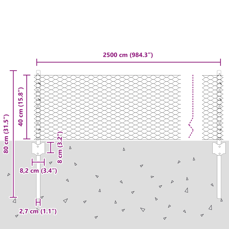 vidaXL Žogs ar stabu Pelēka 0,4 x 25 m Tērauds