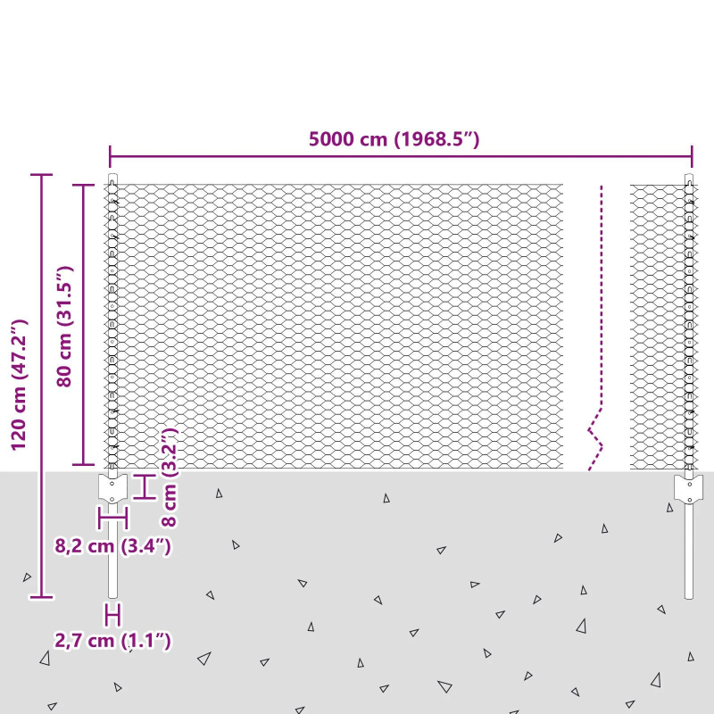 vidaXL Žogs ar stabu Sudraba 0,8 x 50 m Tērauds