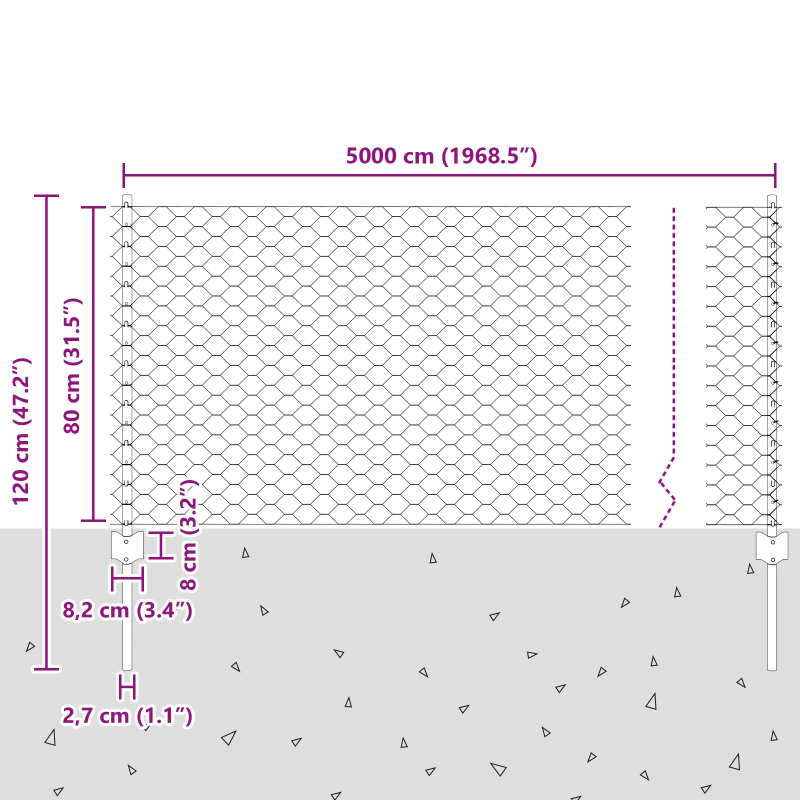 vidaXL Žogs ar stabu Sudraba 0,8 x 50 m Tērauds