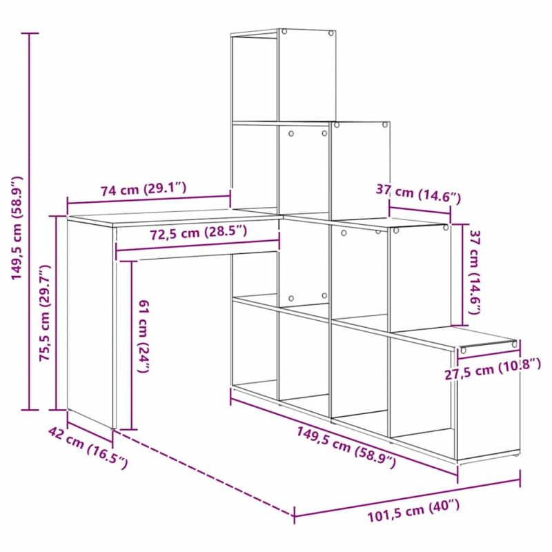 vidaXL Stūra rakstāmgalds Sonoma ozols 101,5 x 149,5 x 149,5 cm