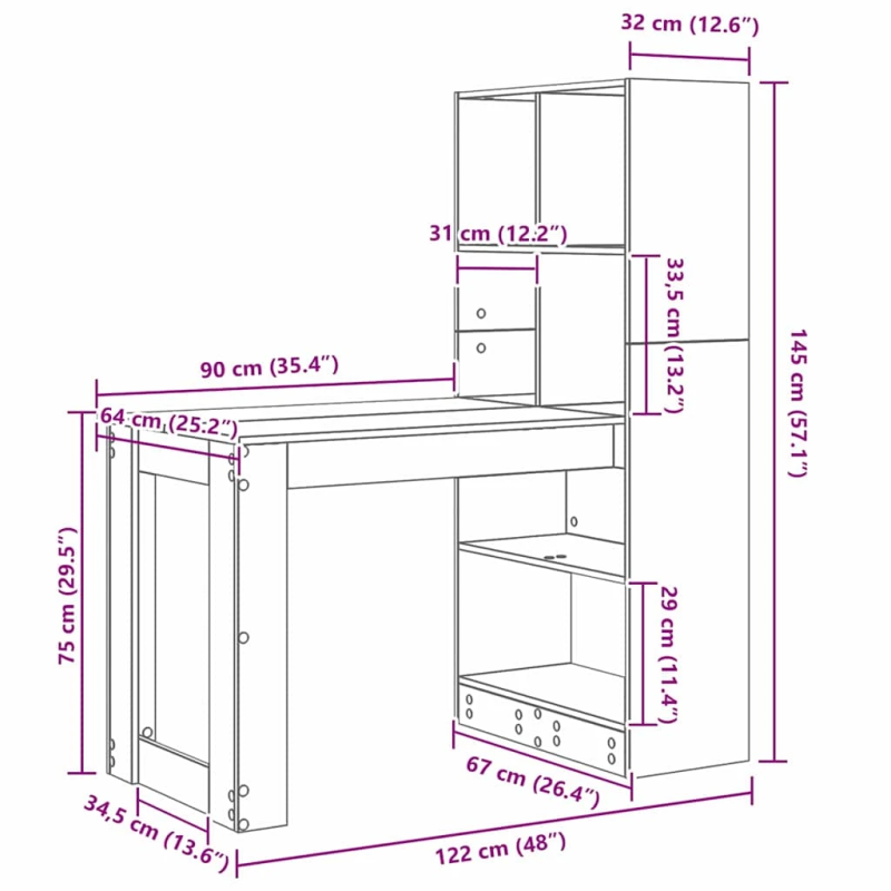 vidaXL Galds Sonoma ozols 122 x 67 x 145 cm Inženierijas koks
