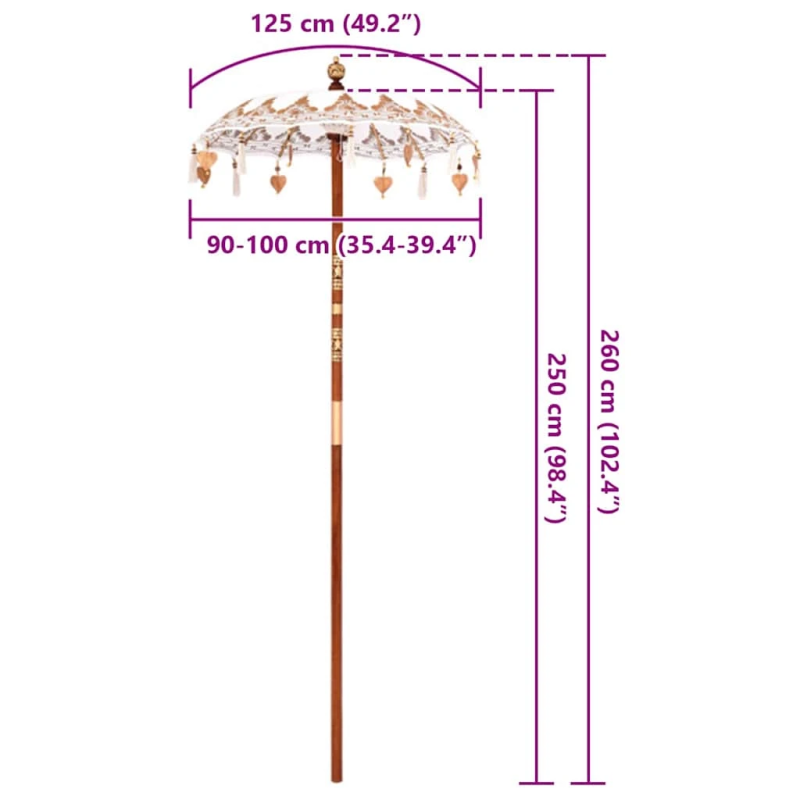 vidaXL Baliešu lietussargs Krēmkrāsa 95 x 95 x 260 cm