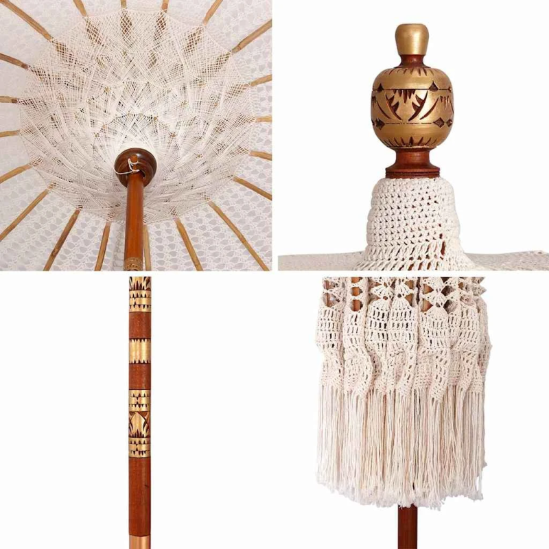 vidaXL Makramē saulesvārti Krēmkrāsa 190 x 190 x 260 cm