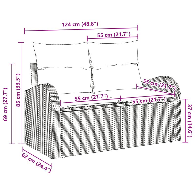 vidaXL Dārza dīvāns Brūna 124 x 62 x 69cm poliratāns