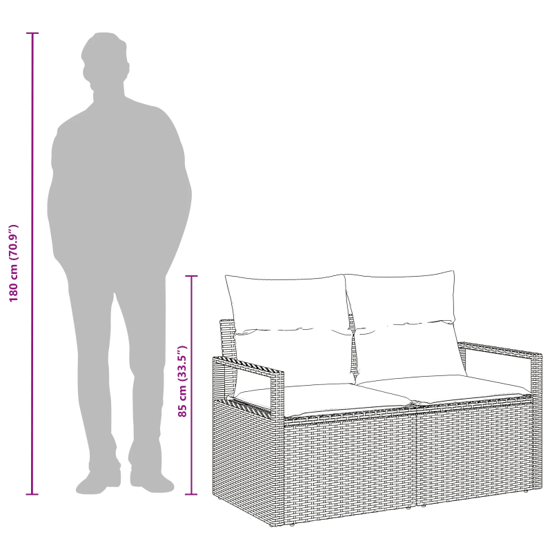 vidaXL Dārza dīvāns ar spilvenu 120 x 62 x 69 cm poliratāns