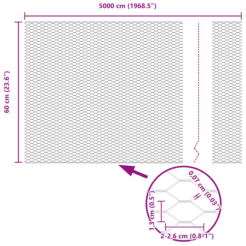 vidaXL Sešstūra žogs Zaļa 0,6 x 50 m PVC