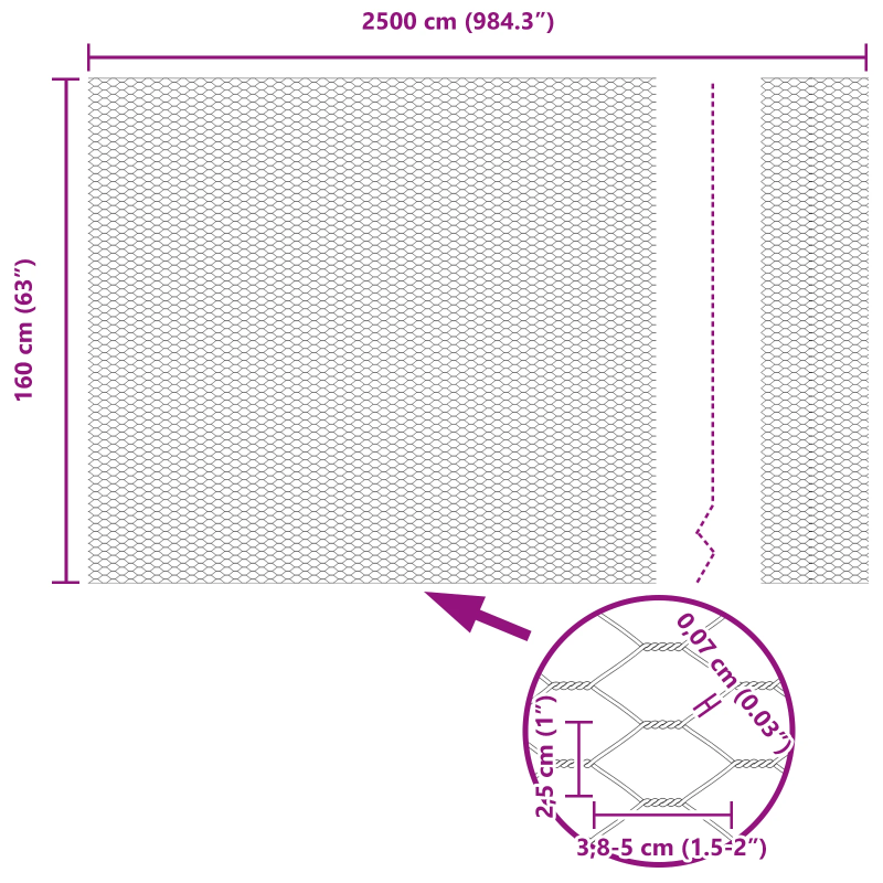 vidaXL Sešstūra žogs Pelēka 1,6 x 25 m PVC