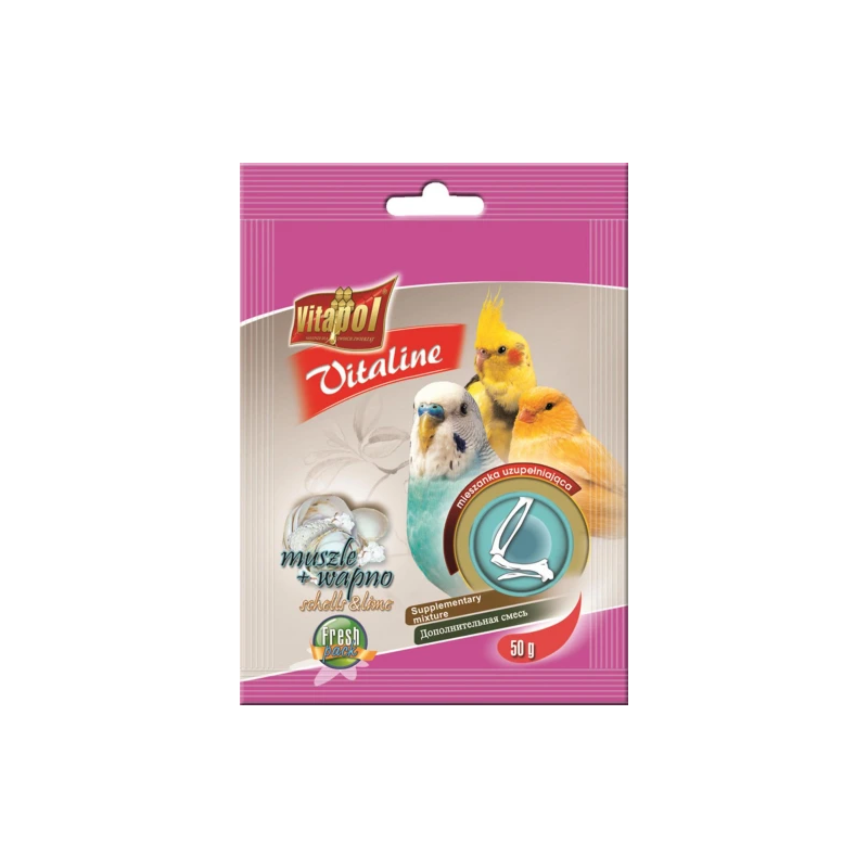 VITALINE shells and lime supplementary mixture for birds 50g - Vitapol Vitaline papildbarība putniem ar gliemežvākiem un