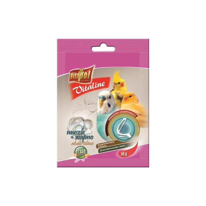 VITALINE shells and lime supplementary mixture for birds 50g - Vitapol Vitaline papildbarība putniem ar gliemežvākiem un