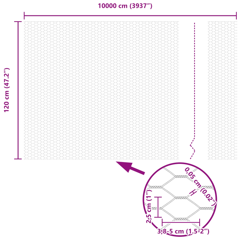 vidaXL Sešstūra žogs Sudraba 1,2 x 100 m Cinkots tērauds
