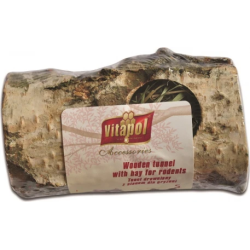 Vitapol COMPLEMENTARY WOODEN TUNNEL with hay for rodents - size S 1pc - Koka tunelis ar sienu grauzējiem.