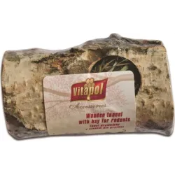 Vitapol COMPLEMENTARY WOODEN TUNNEL with hay for rodents - size S 1pc - Koka tunelis ar sienu grauzējiem.