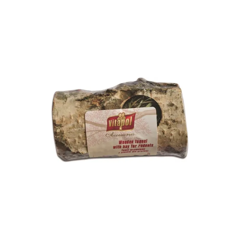 Vitapol COMPLEMENTARY WOODEN TUNNEL with hay for rodents - size S 1pc - Koka tunelis ar sienu grauzējiem.