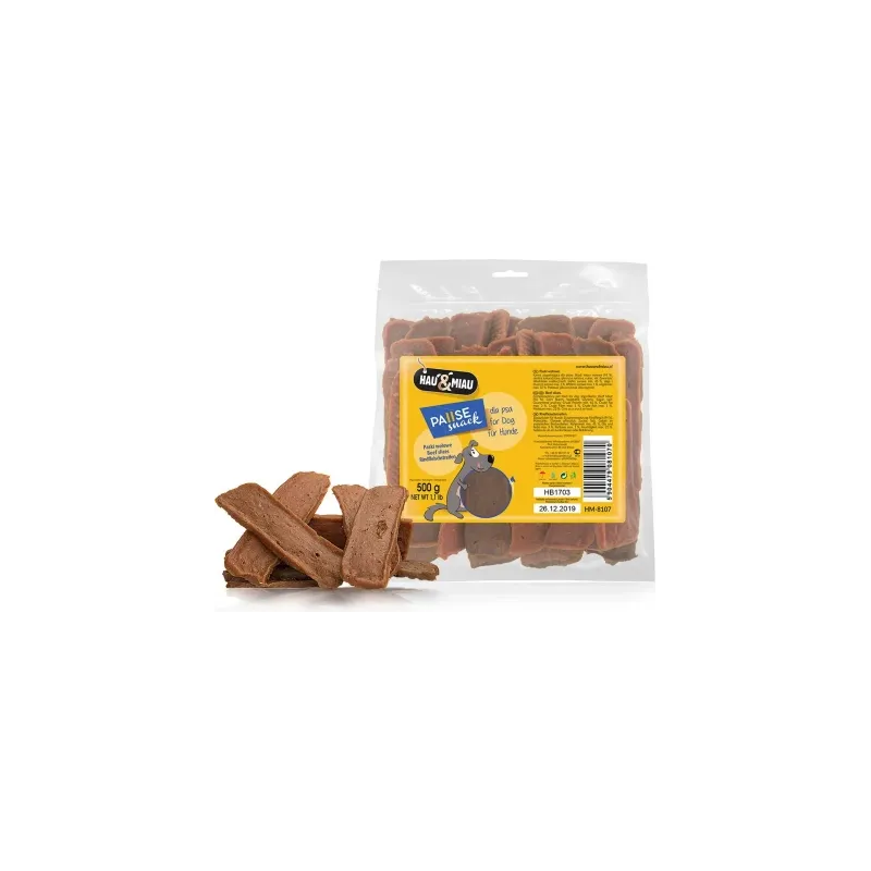 HAU&MIAU beef slices 500g - Liellopu gaļas sloksnītes - papildbarība suniem
